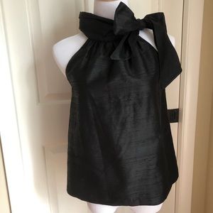 Black Raw Silk Halter with Bow